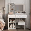 Fashion Vanity Desk with Mirror and Lights for Makeup, Vanity Mirror with Lights and Table Set with 3 Color Lighting Brightness Adjustable, 2 big Draw